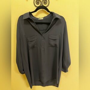 Pleione Navy Button-Front Pocket Tunic